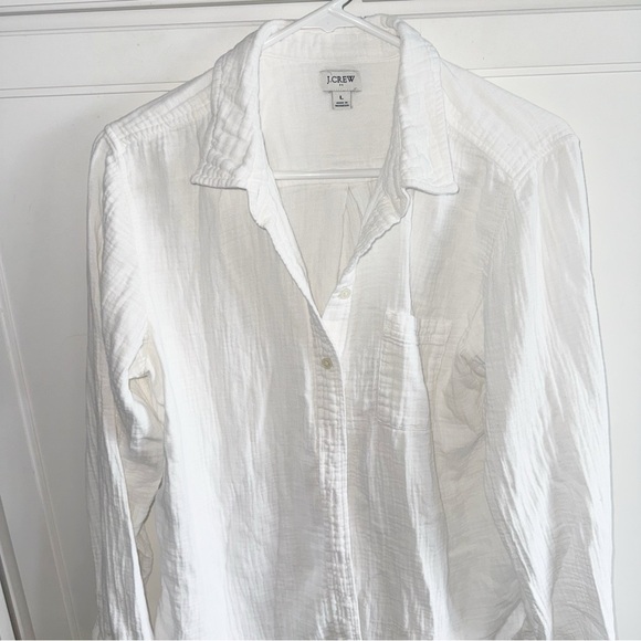 J. Crew Gauze White Button-Up Shirt Large Capsule Wardrobe Classic Minimalist - Picture 8 of 14